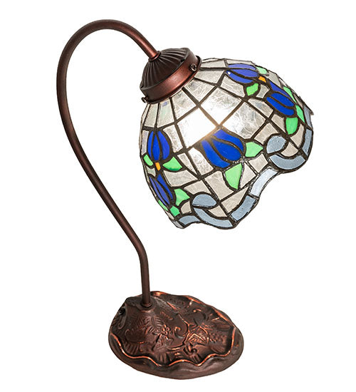 Meyda Lighting Roseborder 18" Mahogany Bronze Desk Table Lamp With Multi-Colored Stained Shade Glass
