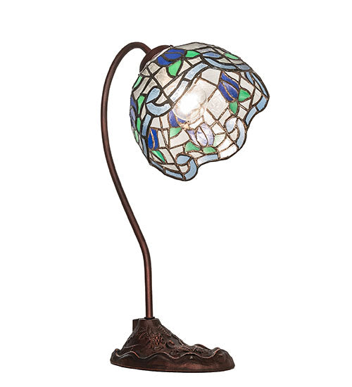 Meyda Lighting Roseborder 18" Mahogany Bronze Desk Table Lamp With Multi-Colored Stained Shade Glass