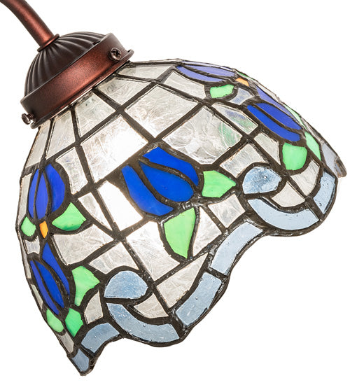 Meyda Lighting Roseborder 18" Mahogany Bronze Desk Table Lamp With Multi-Colored Stained Shade Glass