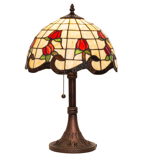 Meyda Lighting Roseborder 19" Mahogany Bronze Table Lamp With Multi-Colored Shade Glass