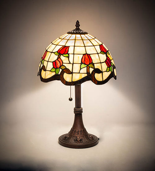Meyda Lighting Roseborder 19" Mahogany Bronze Table Lamp With Multi-Colored Shade Glass