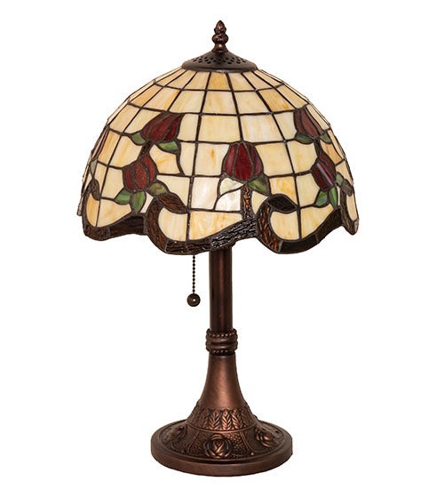 Meyda Lighting Roseborder 19" Mahogany Bronze Table Lamp With Multi-Colored Shade Glass