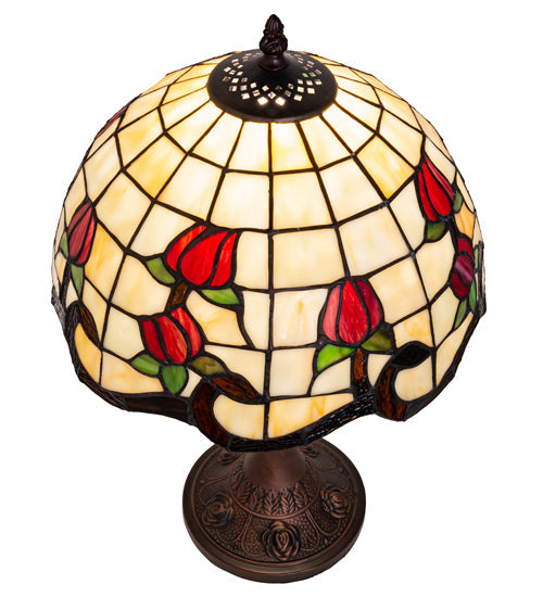 Meyda Lighting Roseborder 19" Mahogany Bronze Table Lamp With Multi-Colored Shade Glass