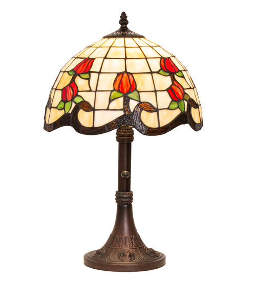 Meyda Lighting Roseborder 19" Mahogany Bronze Table Lamp With Multi-Colored Shade Glass