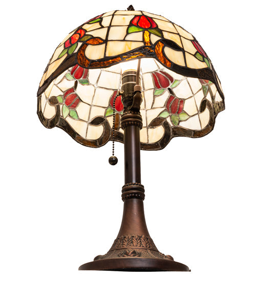 Meyda Lighting Roseborder 19" Mahogany Bronze Table Lamp With Multi-Colored Shade Glass