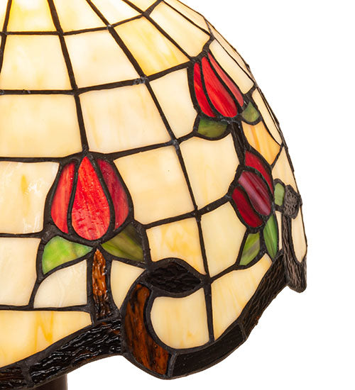 Meyda Lighting Roseborder 19" Mahogany Bronze Table Lamp With Multi-Colored Shade Glass