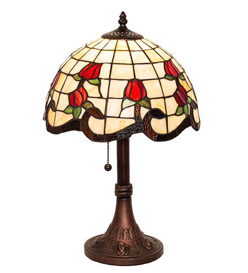 Meyda Lighting Roseborder 19" Mahogany Bronze Table Lamp With Multi-Colored Shade Glass