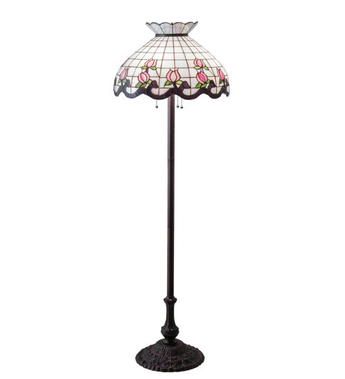 Meyda Lighting Roseborder 190368 62" 3-Light Mahogany Bronze Floor Lamp With Multi-Colored Shade Glass