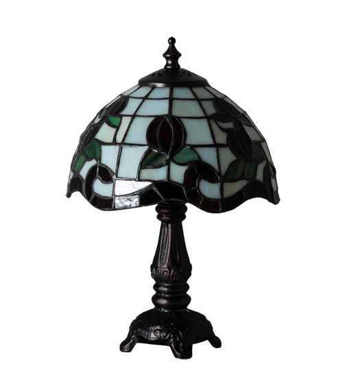 Meyda Lighting Roseborder 19189 12" Mahogany Bronze Mini Table Lamp With Multi-Colored Shade Glass