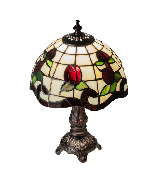 Meyda Lighting Roseborder 19189 12" Mahogany Bronze Mini Table Lamp With Multi-Colored Shade Glass