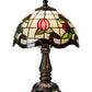 Meyda Lighting Roseborder 19189 12" Mahogany Bronze Mini Table Lamp With Multi-Colored Shade Glass