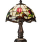 Meyda Lighting Roseborder 19189 12" Mahogany Bronze Mini Table Lamp With Multi-Colored Shade Glass