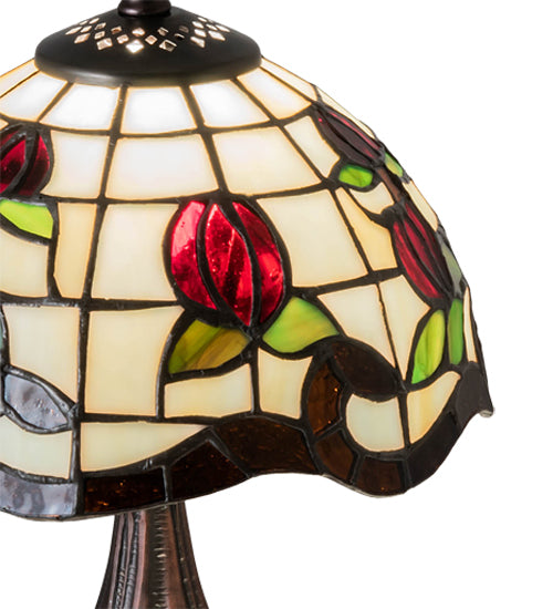 Meyda Lighting Roseborder 19189 12" Mahogany Bronze Mini Table Lamp With Multi-Colored Shade Glass