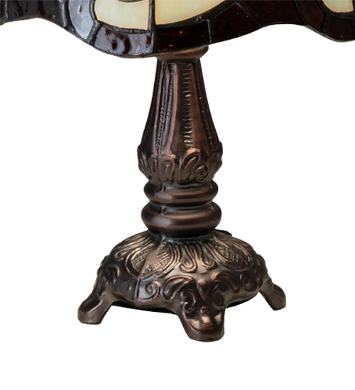 Meyda Lighting Roseborder 19189 12" Mahogany Bronze Mini Table Lamp With Multi-Colored Shade Glass