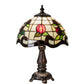 Meyda Lighting Roseborder 19189 12" Mahogany Bronze Mini Table Lamp With Multi-Colored Shade Glass