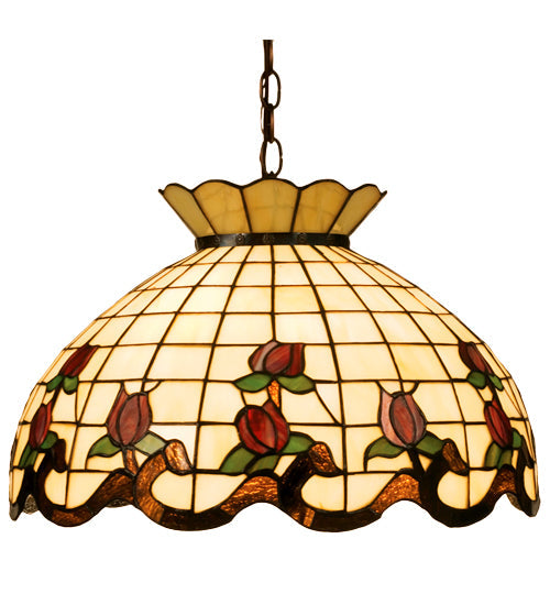 Meyda Lighting Roseborder 20" 3-Light Mahogany Bronze Pendant Light With Multi-Colored Shade Glass