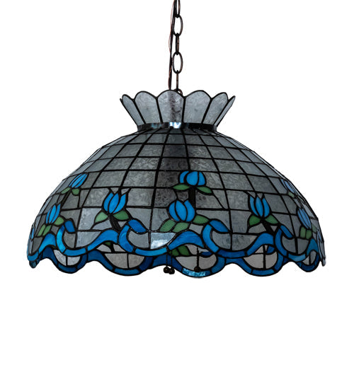 Meyda Lighting Roseborder 20" 3-Light Mahogany Bronze Pendant Light With Multi-Colored Stained Shade Glass