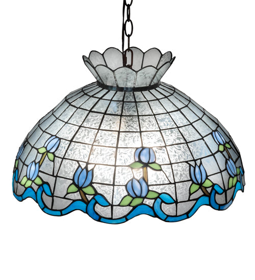 Meyda Lighting Roseborder 20" 3-Light Mahogany Bronze Pendant Light With Multi-Colored Stained Shade Glass
