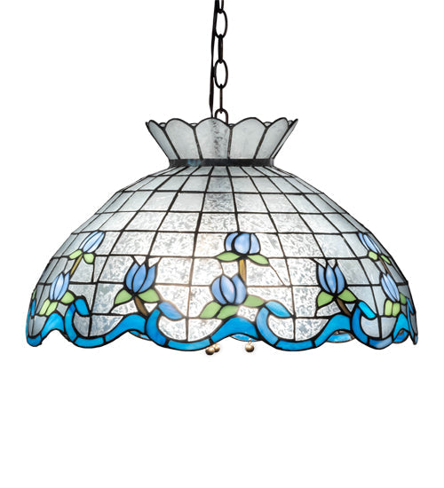 Meyda Lighting Roseborder 20" 3-Light Mahogany Bronze Pendant Light With Multi-Colored Stained Shade Glass