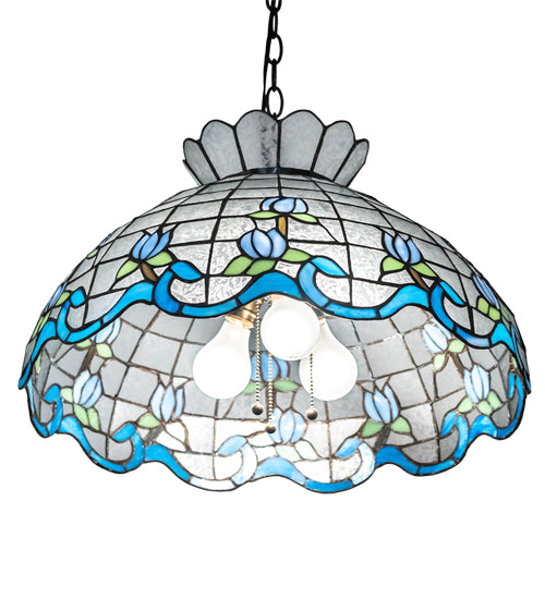 Meyda Lighting Roseborder 20" 3-Light Mahogany Bronze Pendant Light With Multi-Colored Stained Shade Glass