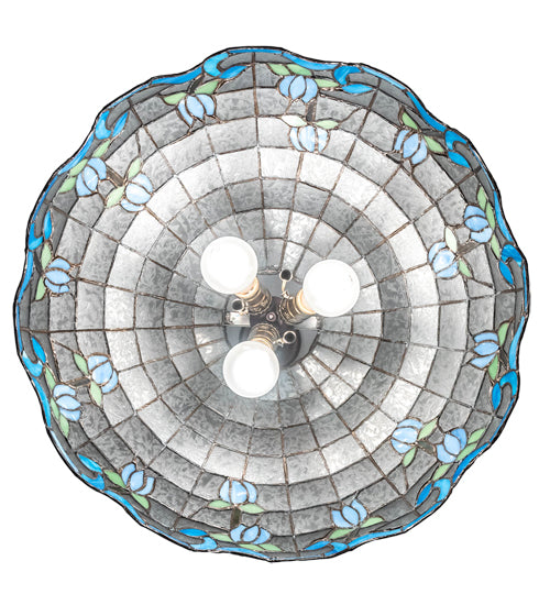 Meyda Lighting Roseborder 20" 3-Light Mahogany Bronze Pendant Light With Multi-Colored Stained Shade Glass