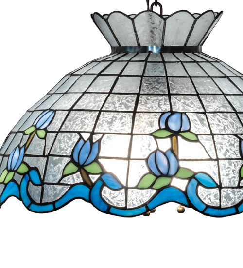 Meyda Lighting Roseborder 20" 3-Light Mahogany Bronze Pendant Light With Multi-Colored Stained Shade Glass