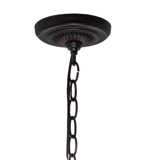 Meyda Lighting Roseborder 20" 3-Light Mahogany Bronze Pendant Light With Multi-Colored Stained Shade Glass