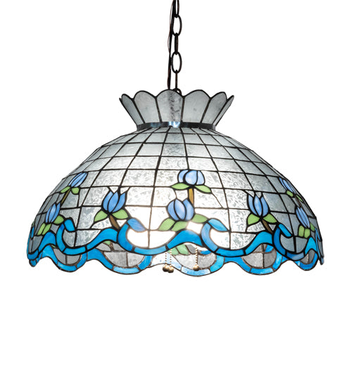 Meyda Lighting Roseborder 20" 3-Light Mahogany Bronze Pendant Light With Multi-Colored Stained Shade Glass