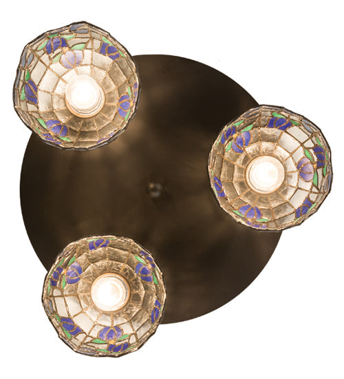Meyda Lighting Roseborder 20" 3-Light Oil Rubbed Bronze Flush Mount Light With Multi-Colored Shade Glass