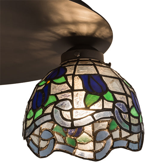 Meyda Lighting Roseborder 20" 3-Light Oil Rubbed Bronze Flush Mount Light With Multi-Colored Shade Glass