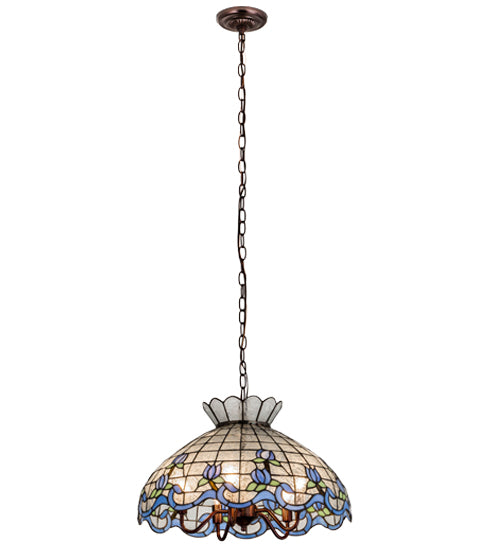 Meyda Lighting Roseborder 20" 6-Light Mahogany Bronze Pendant Light With Multi-Colored Shade Glass