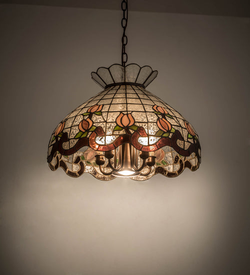 Meyda Lighting Roseborder 20" 6-Light Mahogany Bronze Pendant Light With Multi-Colored Shade Glass