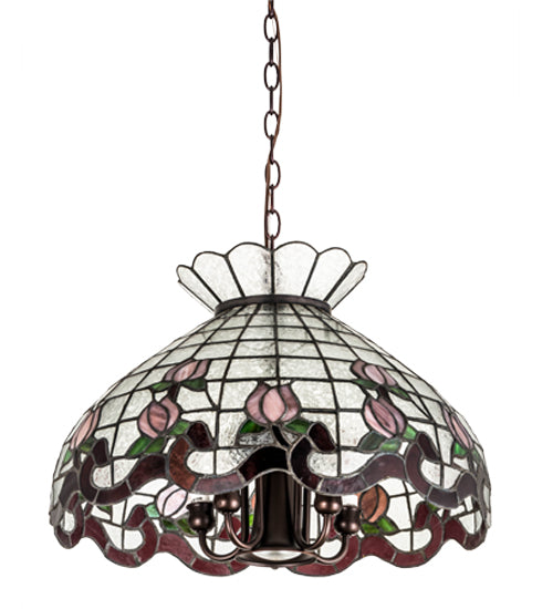 Meyda Lighting Roseborder 20" 6-Light Mahogany Bronze Pendant Light With Multi-Colored Shade Glass