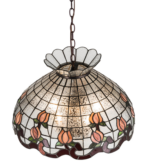 Meyda Lighting Roseborder 20" 6-Light Mahogany Bronze Pendant Light With Multi-Colored Shade Glass