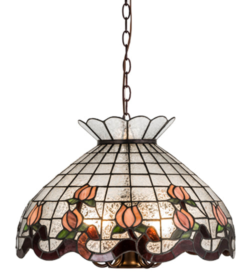 Meyda Lighting Roseborder 20" 6-Light Mahogany Bronze Pendant Light With Multi-Colored Shade Glass