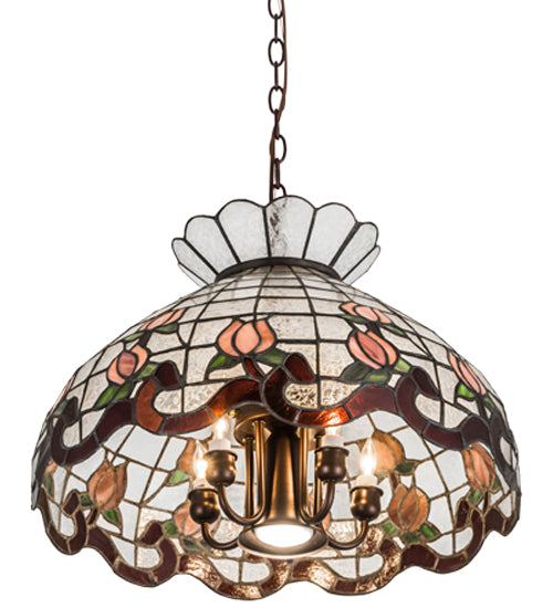 Meyda Lighting Roseborder 20" 6-Light Mahogany Bronze Pendant Light With Multi-Colored Shade Glass