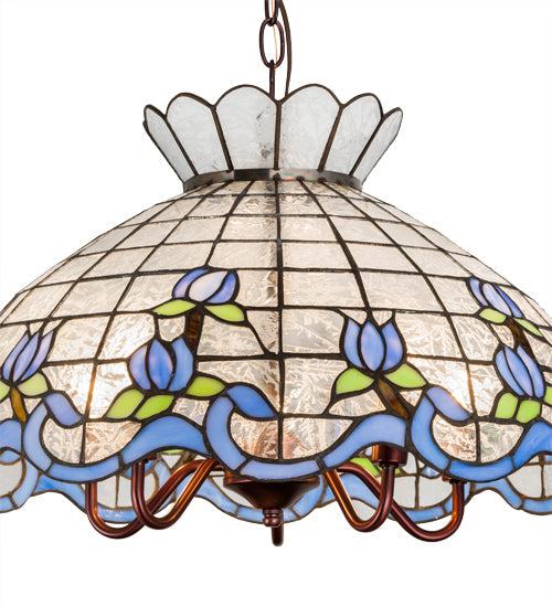Meyda Lighting Roseborder 20" 6-Light Mahogany Bronze Pendant Light With Multi-Colored Shade Glass