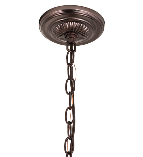 Meyda Lighting Roseborder 20" 6-Light Mahogany Bronze Pendant Light With Multi-Colored Shade Glass
