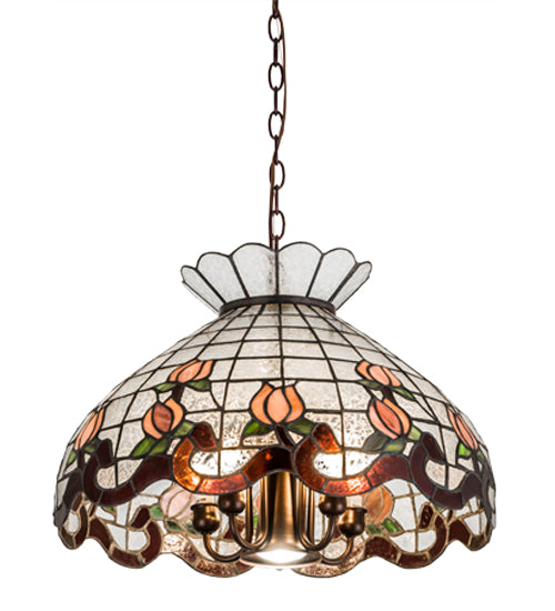 Meyda Lighting Roseborder 20" 6-Light Mahogany Bronze Pendant Light With Multi-Colored Shade Glass