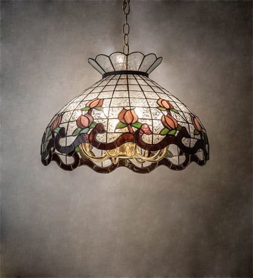 Meyda Lighting Roseborder 20" 9-Light Polished Brass Pendant Light With Multi-Colored Shade Glass