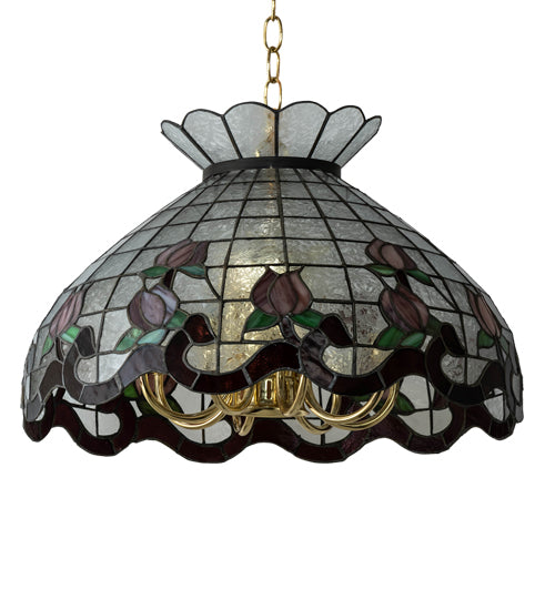 Meyda Lighting Roseborder 20" 9-Light Polished Brass Pendant Light With Multi-Colored Shade Glass