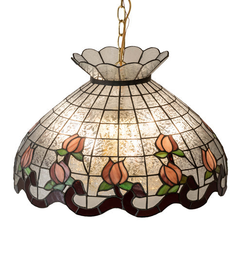 Meyda Lighting Roseborder 20" 9-Light Polished Brass Pendant Light With Multi-Colored Shade Glass