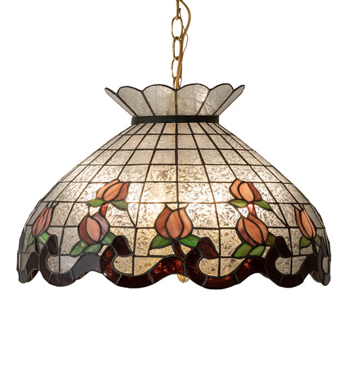 Meyda Lighting Roseborder 20" 9-Light Polished Brass Pendant Light With Multi-Colored Shade Glass