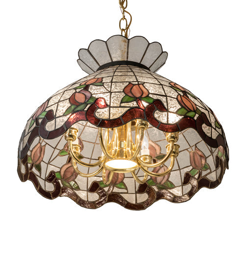 Meyda Lighting Roseborder 20" 9-Light Polished Brass Pendant Light With Multi-Colored Shade Glass