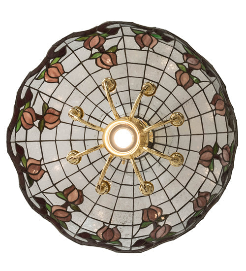 Meyda Lighting Roseborder 20" 9-Light Polished Brass Pendant Light With Multi-Colored Shade Glass