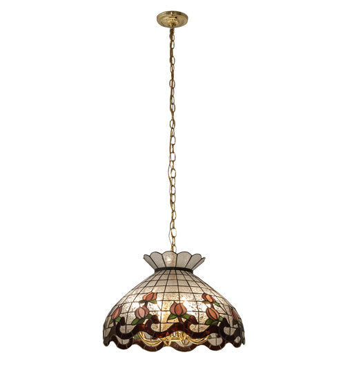 Meyda Lighting Roseborder 20" 9-Light Polished Brass Pendant Light With Multi-Colored Shade Glass