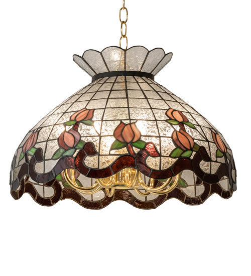 Meyda Lighting Roseborder 20" 9-Light Polished Brass Pendant Light With Multi-Colored Shade Glass