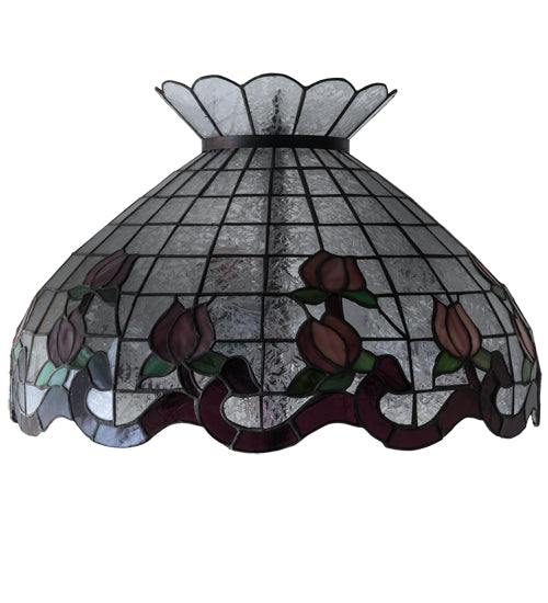 Meyda Lighting Roseborder 20" Clear Fern and Pink Rosebuds Shade Glass