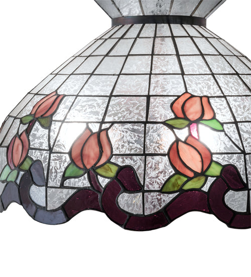 Meyda Lighting Roseborder 20" Clear Fern and Pink Rosebuds Shade Glass