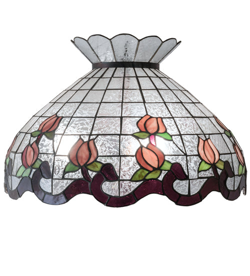 Meyda Lighting Roseborder 20" Clear Fern and Pink Rosebuds Shade Glass